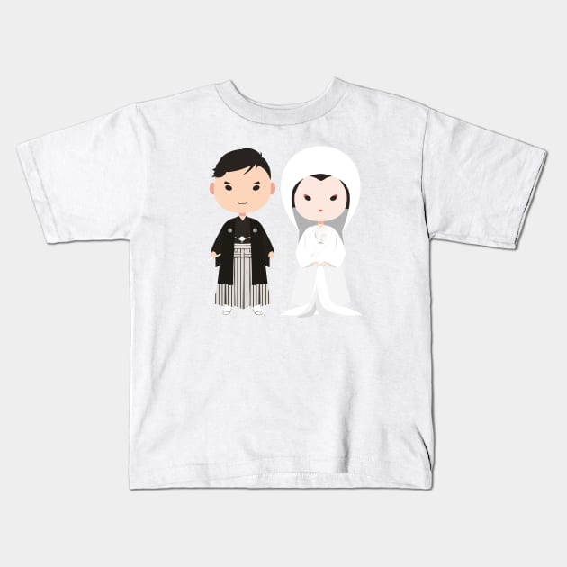 Japanese traditional wedding couple Kids T-Shirt by clgtart